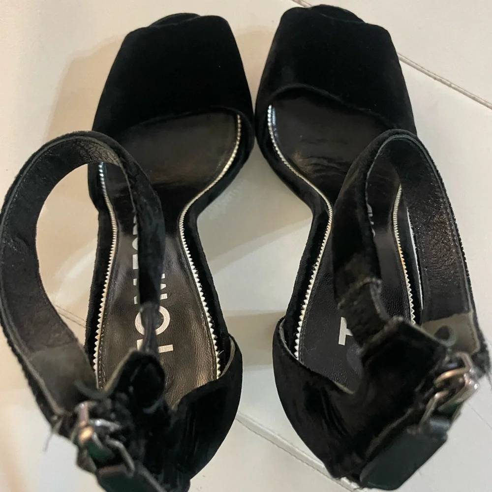 TOM FORD Black Velvet Crystal Holiday Platform Sandals 39